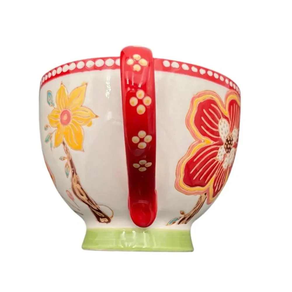 Anthropologie Artistic Accent Hand Painted Tea/Coffee Cup Red‎ Floral Large EUC
